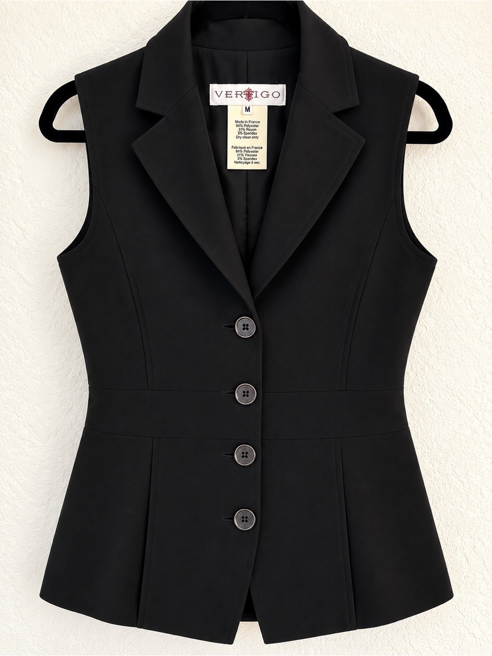Vertigo Paris Black Sleeveless Tailored Blazer